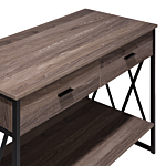 Side Table Taupe Wood Black Metal Frame 2 Storage Drawers Shelf Dressing Table Industrial Beliani