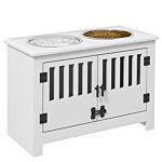 Pawhut Raised Dog Bowls, Pet Feeding Station, With Storage, Food And Water Bowls, For Large Dogs - White