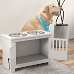 Pawhut Raised Dog Bowls, Pet Feeding Station, With Storage, Food And Water Bowls, For Large Dogs - White
