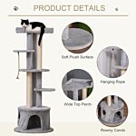 Pawhut Cat Tree Kitten Tower Multi-level Activity Centre Pet Furniture With Scratching Post Condo Hanging Ropes Plush Perches Grey