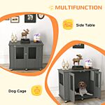 Pawhut Dog Crate Table For Medium And Large Dogs With Magnetic Door For Indoor Use, 100 X 55 X 80 Cm, Grey