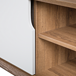 Sideboard Light Wood Veneer 56 X 147 X 42 Cm With 2 White Sliding Doors And 2 Grey Drawers Beliani