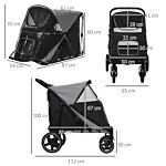 Pawhut 4 Wheel Pet Stroller With Rain Cover For Medium And Large Dogs - Black