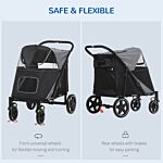 Pawhut 4 Wheel Pet Stroller With Rain Cover For Medium And Large Dogs - Black