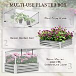 Outsunny Raised Beds For Garden With Mini Greenhouse, Galvanised Outdoor Planters And Cold Grame, For Herbs And Vegetables