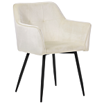 Set Of 2 Dining Chairs Cream Beige Velvet Upholstered Seat With Armrests Black Metal Legs Beliani