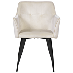 Set Of 2 Dining Chairs Cream Beige Velvet Upholstered Seat With Armrests Black Metal Legs Beliani