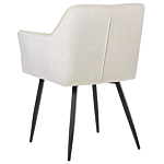 Set Of 2 Dining Chairs Cream Beige Velvet Upholstered Seat With Armrests Black Metal Legs Beliani