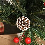 Homcom 4ft Artificial Snow Dipped Christmas Tree Xmas Pencil Tree Holiday Home Party Decoration With Foldable Feet Red Berries White Pinecones, Green