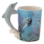 Ceramic Sealife Printed Mug With Dolphin Handle