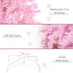 Homcom 5' Tall Prelit Pencil Slim Artificial Christmas Tree With Realistic Branches, 250 Warm White Led Lights And 408 Tips, Xmas Decoration, Pink