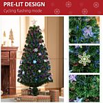 Homcom 5ft Prelit Artificial Christmas Tree Fiber Optic Led Light Holiday Home Xmas Decoration Tree With Foldable Feet, Green