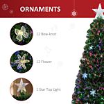 Homcom 5ft Prelit Artificial Christmas Tree Fiber Optic Led Light Holiday Home Xmas Decoration Tree With Foldable Feet, Green