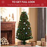 Homcom 5ft Prelit Artificial Christmas Tree Fiber Optic Led Light Holiday Home Xmas Decoration Tree With Foldable Feet, Green