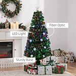 Homcom 5ft Prelit Artificial Christmas Tree Fiber Optic Led Light Holiday Home Xmas Decoration Tree With Foldable Feet, Green