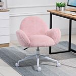 Homcom Fluffy Leisure Chair Office Chair With Backrest And Armrest For Home Bedroom Living Room With Wheels Pink