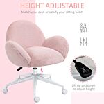 Homcom Fluffy Leisure Chair Office Chair With Backrest And Armrest For Home Bedroom Living Room With Wheels Pink