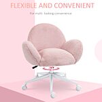 Homcom Fluffy Leisure Chair Office Chair With Backrest And Armrest For Home Bedroom Living Room With Wheels Pink