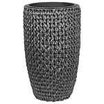 Set Of 2 Plant Pots Black Pe Rattan Round Indoor Outdoor With Plastic Insert Beliani