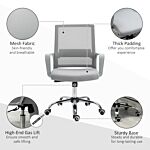 Vinsetto Ergonomic Desk Chair Mesh Office Chair With Adjustable Height Armrest And 360° Swivel Castor Wheels Grey