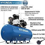 Hyundai 200 Litre Air Compressor, 14cfm/145psi, Electric 3hp | Hy3200s