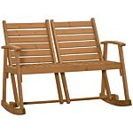 Outsunny Wooden Garden Rocking Bench With Adjustable Backrests, 2-seater Rustic Rocking Chair Loveseat With Slatted Seat And Armrests