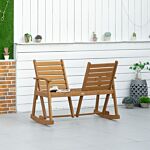 Outsunny Wooden Garden Rocking Bench With Adjustable Backrests, 2-seater Rustic Rocking Chair Loveseat With Slatted Seat And Armrests