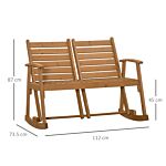 Outsunny Wooden Garden Rocking Bench With Adjustable Backrests, 2-seater Rustic Rocking Chair Loveseat With Slatted Seat And Armrests