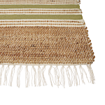 Area Rug Beige And Green Jute 80 X 150 Cm Rectangular Dhurrie With Tassels Striped Pattern Handwoven Boho Style Hallway Beliani