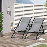 Outsunny Set Of 2 Folding Garden Beach Aluminium Frame Deck Chairs Deckchairs Seaside Folding Garden Patio Lounger, Grey