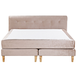 Divan Bed Beige Velvet Upholstery Eu Super King Size 6ft Continental With Mattress Headboard Box Springs Beliani