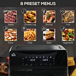 Homcom Dual Basket Air Fryer, 8l Family Size Double Air Fryer Oven With 8 Presets, Digital Display, Visual Window, Inner Light, Recipe, Timer, Preheat For Oil Free & Low Fat Healthy Cooking, 2500w