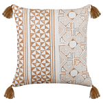 Set Of 2 Scatter Cushions Light Brown And White 45 X 45 Cm Hand Block Print Removable Covers Zipper Aztec Pattern Beliani