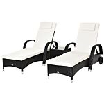 Outsunny 3 Pieces Patio Lounge Chair Set Garden Wicker Wheeling Recliner Outdoor Daybed, Pe Rattan Lounge Chairs W/ Cushions & Side Coffee Table Black