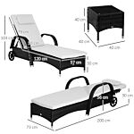 Outsunny 3 Pieces Patio Lounge Chair Set Garden Wicker Wheeling Recliner Outdoor Daybed, Pe Rattan Lounge Chairs W/ Cushions & Side Coffee Table Black