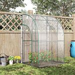 Outsunny Walk-in Greenhouse Lean To Wall Tunnel Greenhouse With Zippered Roll Up Door Pvc Cover Sloping Top, 143 X 118 X 212 Cm