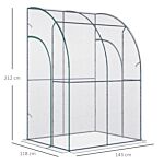 Outsunny Walk-in Greenhouse Lean To Wall Tunnel Greenhouse With Zippered Roll Up Door Pvc Cover Sloping Top, 143 X 118 X 212 Cm