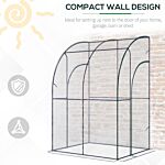 Outsunny Walk-in Greenhouse Lean To Wall Tunnel Greenhouse With Zippered Roll Up Door Pvc Cover Sloping Top, 143 X 118 X 212 Cm