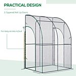 Outsunny Walk-in Greenhouse Lean To Wall Tunnel Greenhouse With Zippered Roll Up Door Pvc Cover Sloping Top, 143 X 118 X 212 Cm