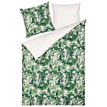 Duvet Cover And Pillowcase Set Green And White Cotton Blend 135 X 200 Cm Leaf Print Modern Boho Bedroom Beliani