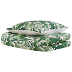 Duvet Cover And Pillowcase Set Green And White Cotton Blend 135 X 200 Cm Leaf Print Modern Boho Bedroom Beliani