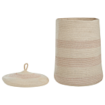 Storage Basket Light Beige And Pink Cotton Striped With Lid Laundry Bin Boho Accessories Beliani