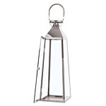 Metal Lantern Silver Stainless Steel H 42 Cm Tapered Pillar Candle Holder Beliani