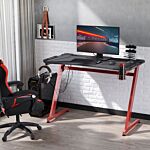 Homcom Gaming Desk, Ergonomic Home Office Desk, Gamer Workstation Racing Table, With Headphone Hook And Cup Holder, 122 X 66 X 86cm, Black And Red