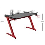 Homcom Gaming Desk, Ergonomic Home Office Desk, Gamer Workstation Racing Table, With Headphone Hook And Cup Holder, 122 X 66 X 86cm, Black And Red