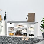 Homcom Shoe Bench With Seat Cushion Shoe Storage Cabinet With 7 Compartments Drawer Adjustable Shelves For Entryway Hallway Living Room White And Grey