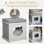 Pawhut Cat House Bed Kitten Cave Cube Indoor For Small Pet With Removable Sisal Scratching Pads Soft Cushions, 41x30x36 Cm, Grey