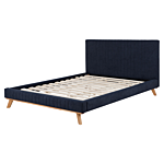 Eu King Size Bed Dark Blue Chenille 5ft3 Upholstered Frame Channel Tufted Headboard Beliani