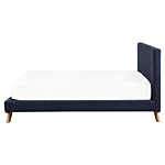 Eu King Size Bed Dark Blue Chenille 5ft3 Upholstered Frame Channel Tufted Headboard Beliani