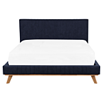 Eu King Size Bed Dark Blue Chenille 5ft3 Upholstered Frame Channel Tufted Headboard Beliani